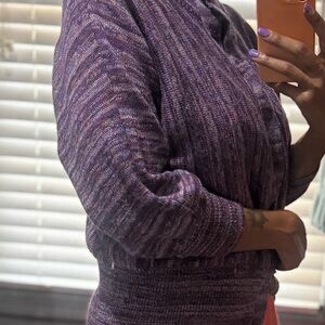 Cozy Purple Knit Cardigan with Open Front and Soft Fabric
